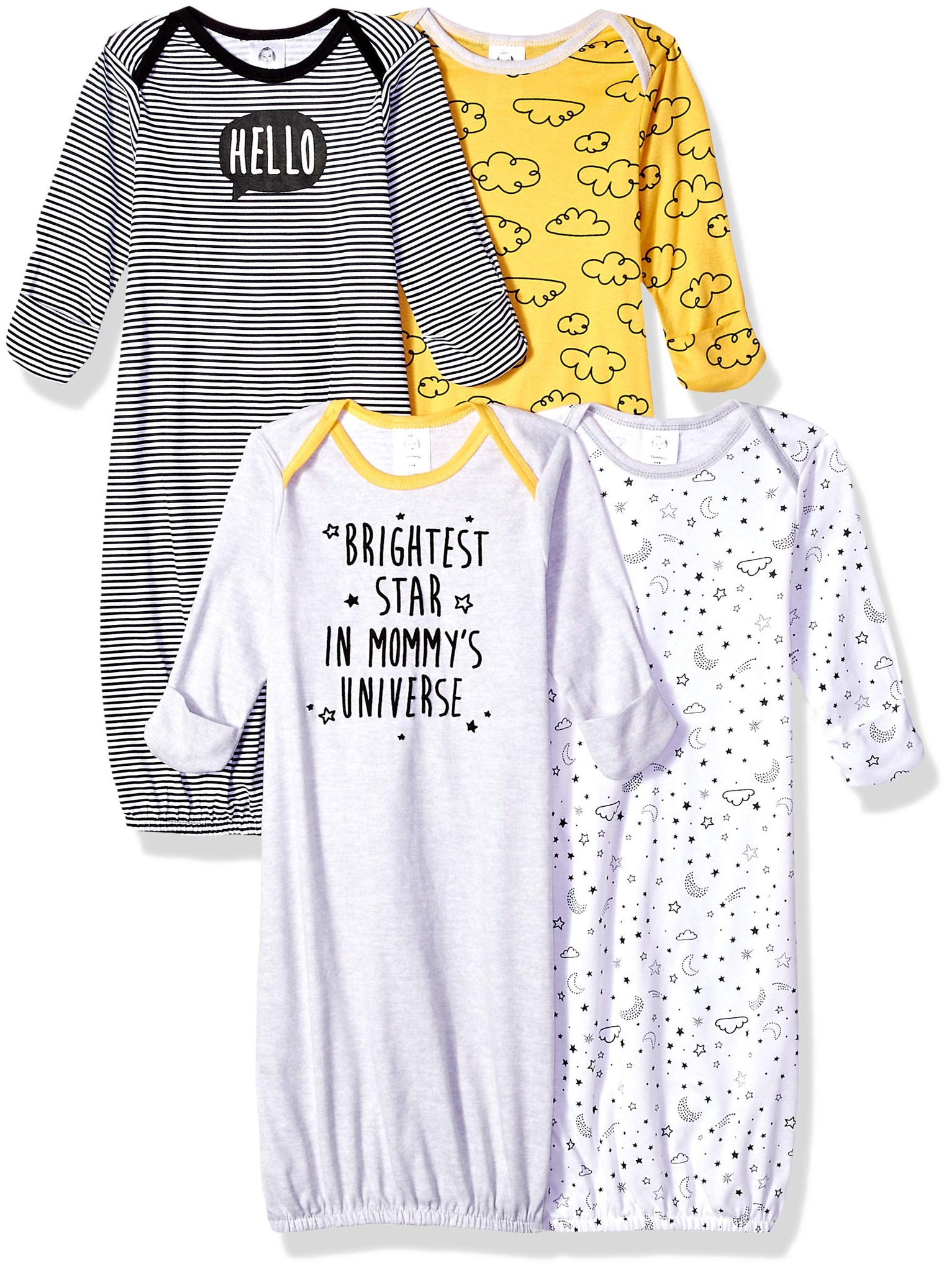 Gerber Unisex Baby Boy and Girls 4-Pack Sleeper Gown Star 0-6 Months