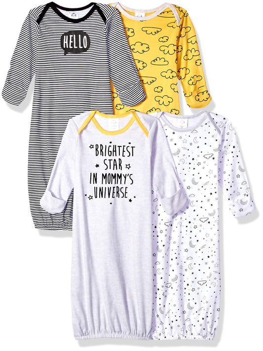 Gerber Unisex Baby Boy and Girls 4-Pack Sleeper Gown Star 0-6 Months