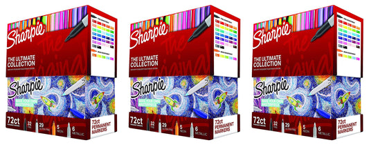 Sharpie Permanent Markers Ultimate Collection, Fine and Ultra Fine Points, Assorted Colors, 72 Count - 3 Pack