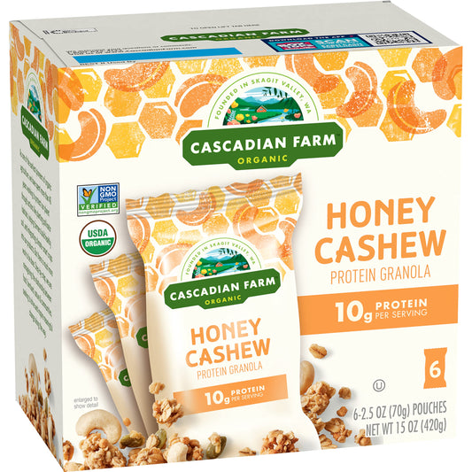 Cascadian Farm Organic Honey Cashew Protein Granola, 6 Pouches, 2.5 oz. Each