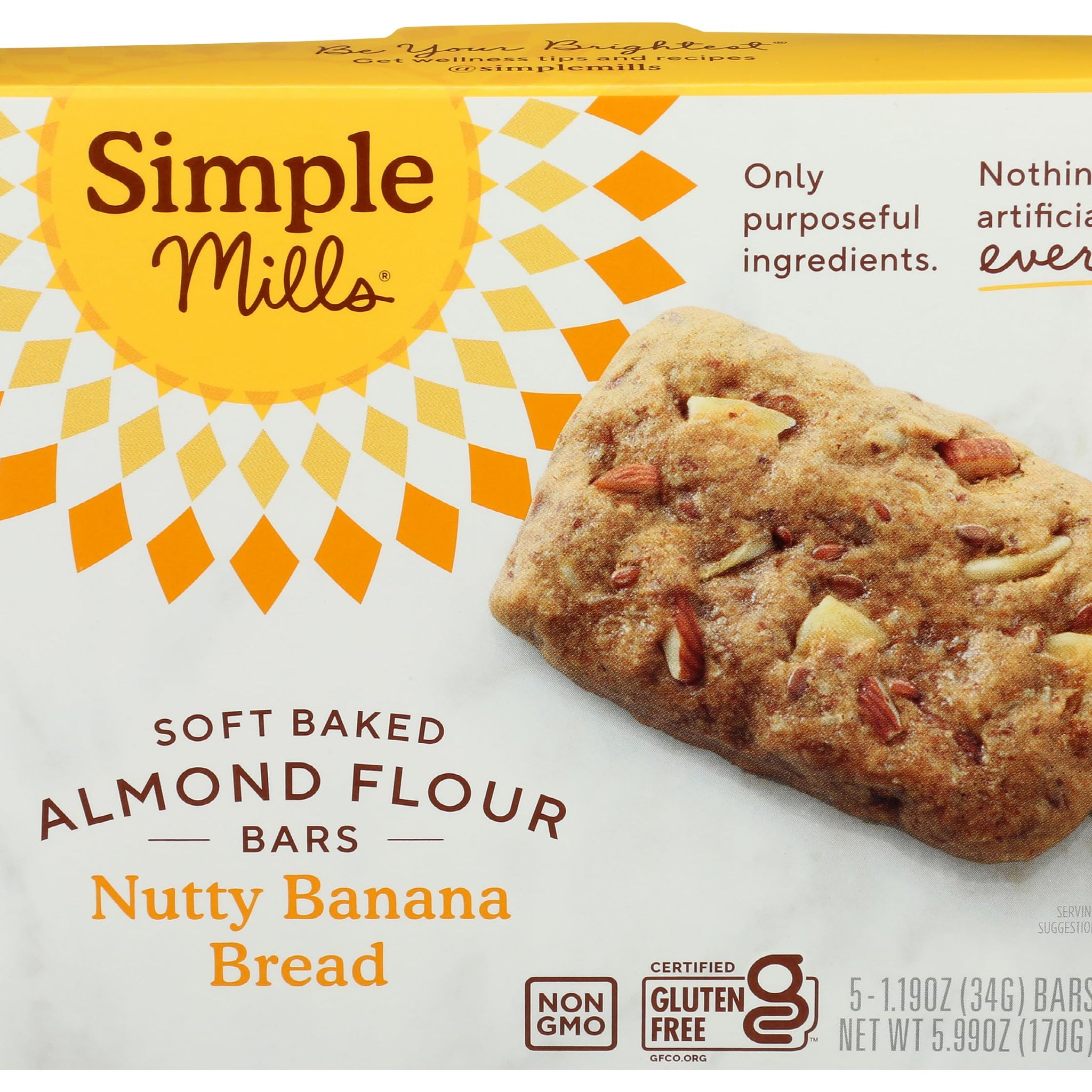 Simple Mills Nutty Banana Bread Soft Baked Almond Flour Bars, 5.99 OZ