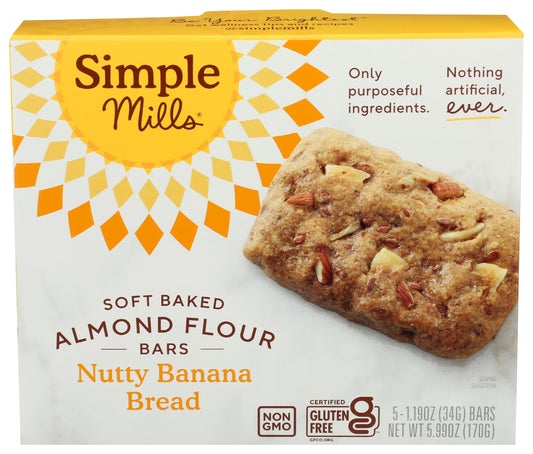 Simple Mills Nutty Banana Bread Soft Baked Almond Flour Bars, 5.99 OZ