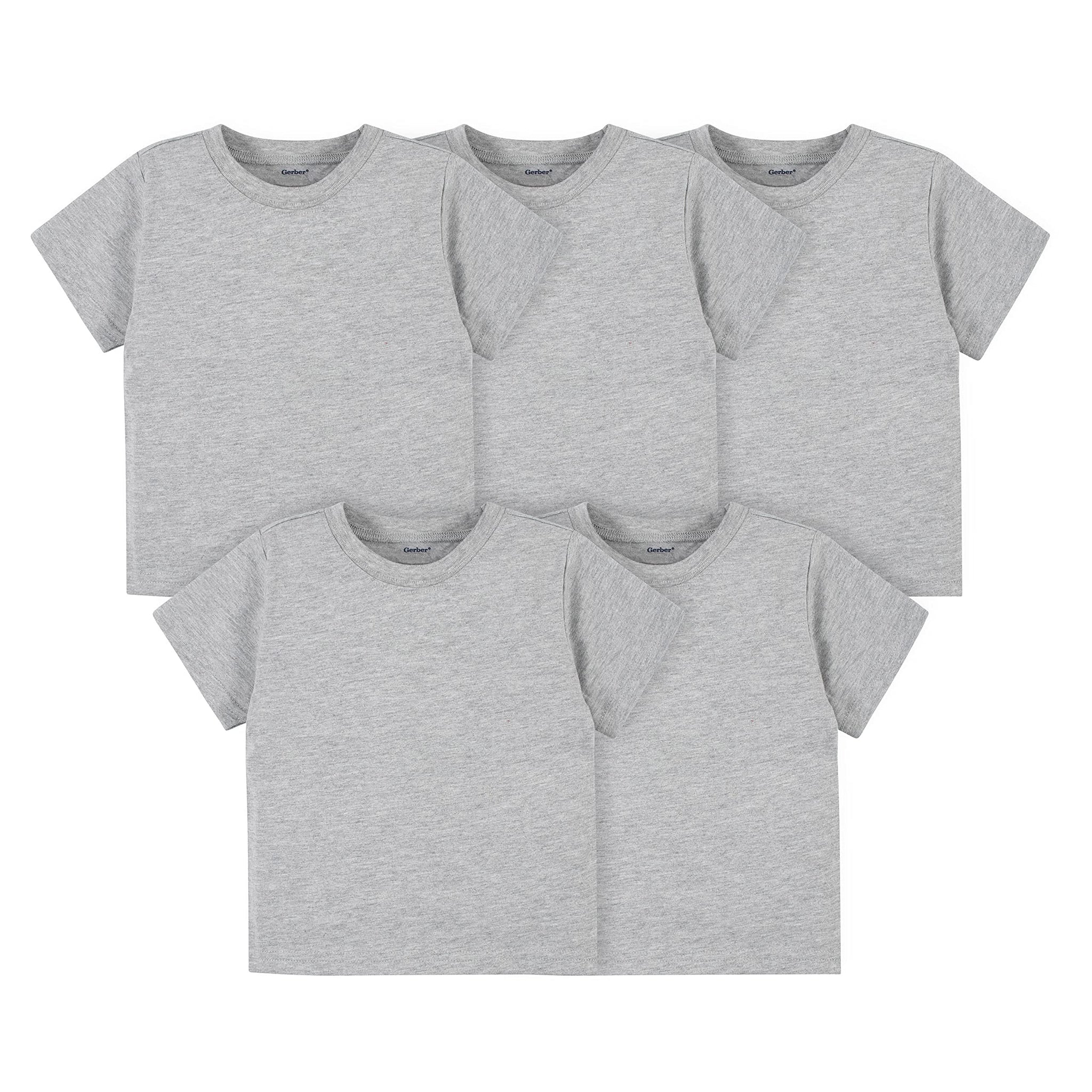 Gerber Baby Toddler 5-Pack Solid Short Sleeve T-Shirts Jersey 160 GSM, Heather Grey, 12 Months
