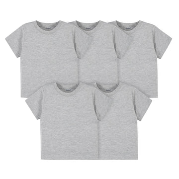 Gerber Baby Toddler 5-Pack Solid Short Sleeve T-Shirts Jersey 160 GSM, Heather Grey, 12 Months