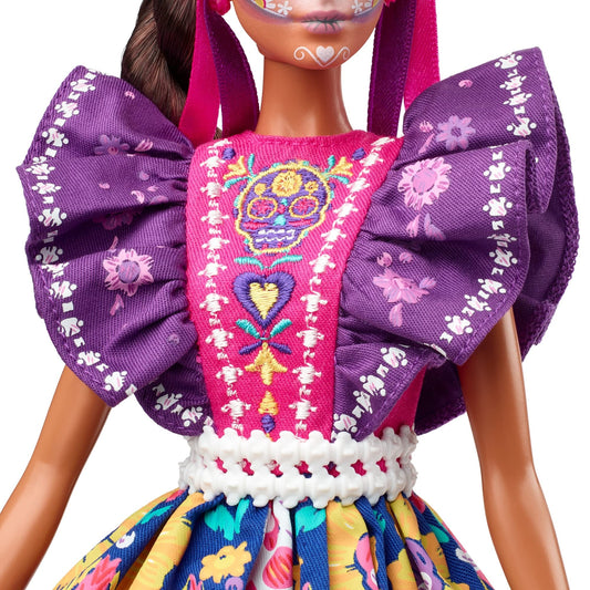 Barbie 2022 Día De Muertos Doll Wearing Traditional Ruffled Dress, Flower Crown & Calavera Face Paint, For Collectors