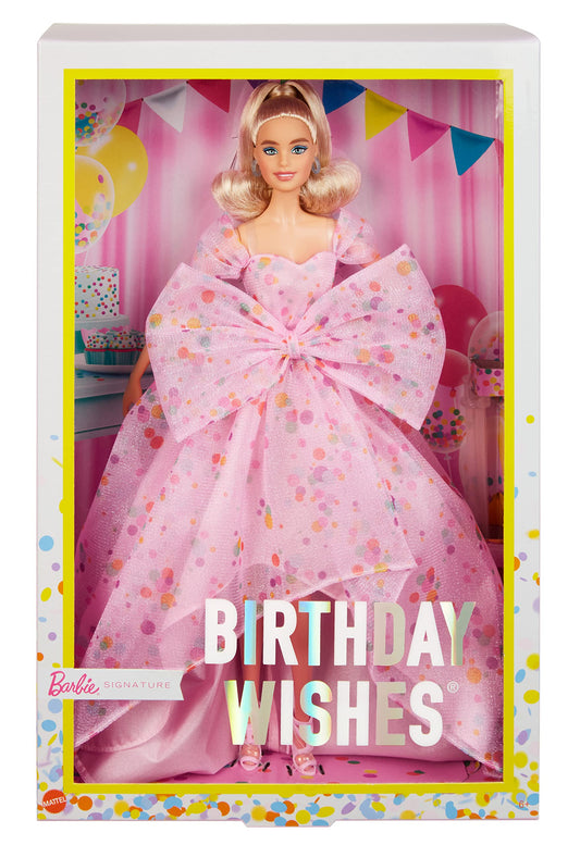 Barbie Signature Birthday Wishes Doll (11.5in Blonde) Wearing Pink Tulle Gown & Shoes, with Customizable Packaging, Gift for 6+