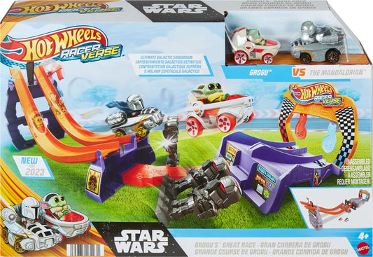 Hot Wheels RacerVerse Star Wars Track Set with 2 Racers Inspired by Star Wars: Grogu & the Mandalorian