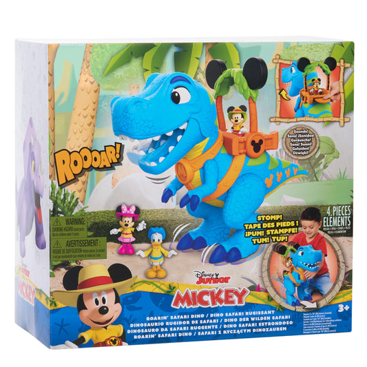 Disney Junior Mickey Mouse Funhouse Roarin' Safari Dino, 4-piece Figures and Playset, Dinosaur, Officially Licensed Kids Toys for Ages 3 Up