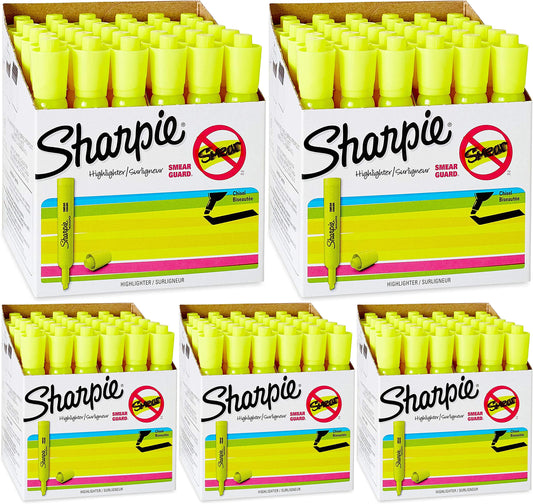 Sharpie Tank Style Highlighters, Chisel Tip, Fluorescent Yellow, Box of 36-5 Pack
