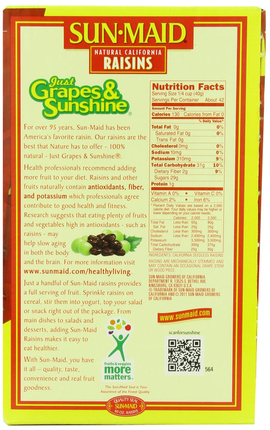 Sun-Maid California Sun-Dried Raisins - 3.75 Lbs. Split in Two Bags (2 - 1.875 Lb. Bags)