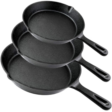 3 Piece Cast Iron Skillet Set, Pre-seasoned (8", 10.5", 12")