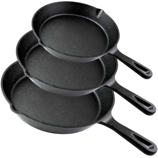 3 Piece Cast Iron Skillet Set, Pre-seasoned (8