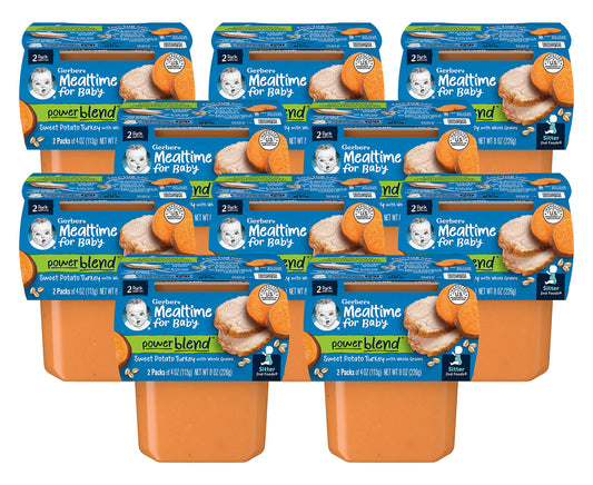 Gerber Mealtime for Baby 2nd Foods Power Blend Baby Food Tubs, Sweet Potato Turkey with Whole Grains, Pureed Baby Food, 2-4 Ounce Tubs/Pack (Pack of 10)