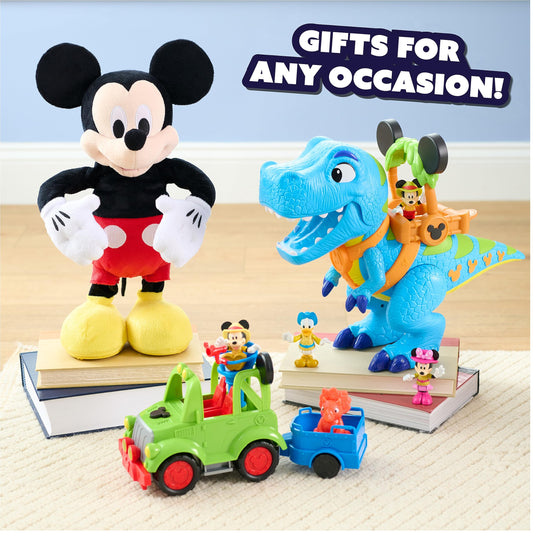 Disney Junior Mickey Mouse Funhouse Roarin' Safari Dino, 4-piece Figures and Playset, Dinosaur, Officially Licensed Kids Toys for Ages 3 Up