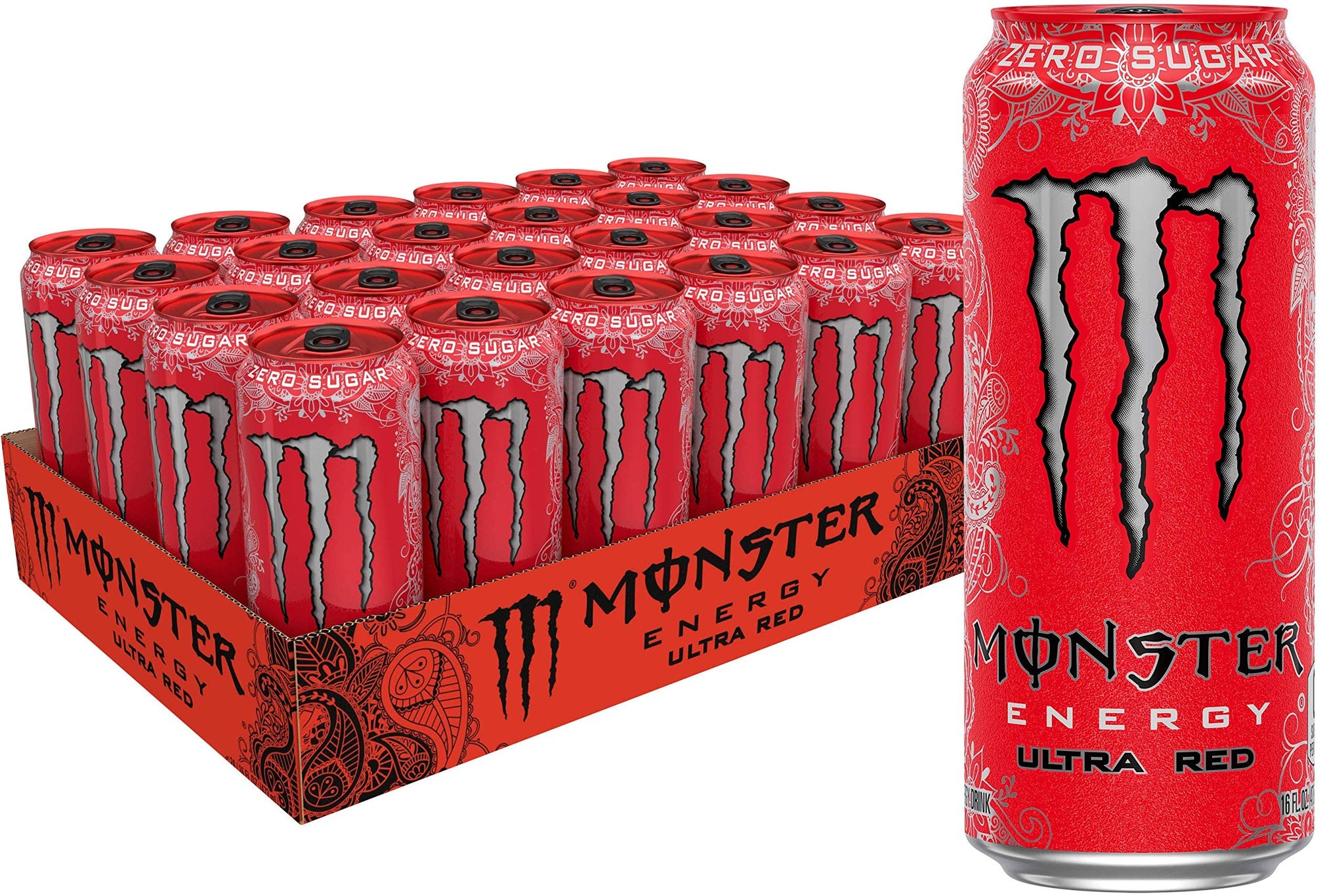 Monster Energy Ultra Red, Sugar Free Energy Drink, 16 Ounce (Pack of 24)