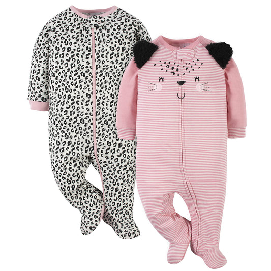 Gerber Baby Girls 2-Pack Sleep 'N Play Leopard Pink 6-9 Months