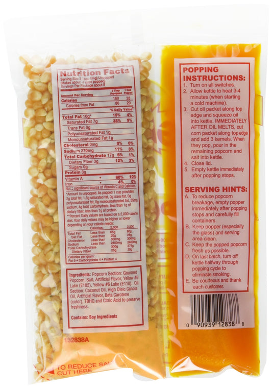 Gold Medal Products Co 24Ct Coconut Oil Kit 2838 Popcorn (10.6oz of kernels; pre-measured for 8oz kettles)