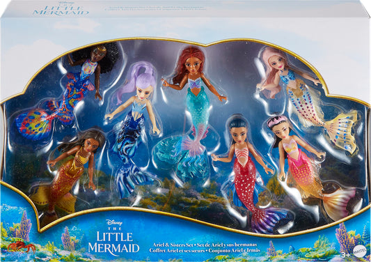 Mattel Disney The Little Mermaid Ariel and Sisters Small Doll Set, Collection of 7 Mermaid Dolls, Toys Inspired by the Movie