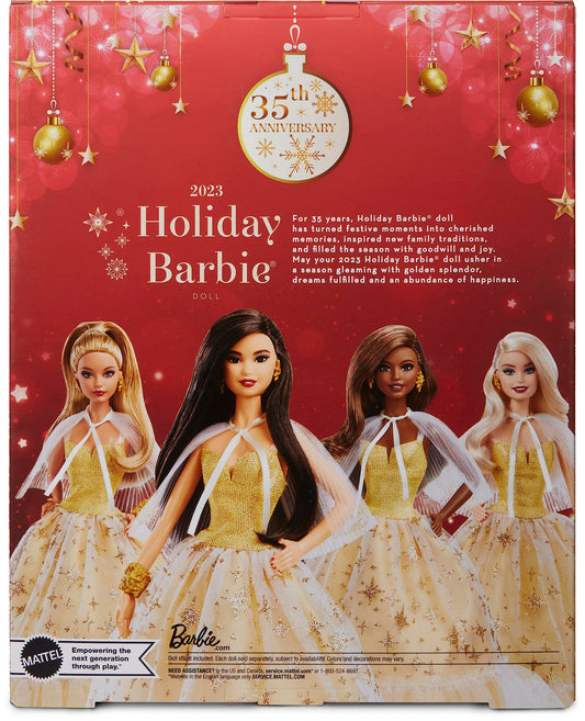 Barbie 2023 Holiday Barbie Doll, Seasonal Collector Gift, Barbie Signature, Golden Gown and Displayable Packaging, Black Hair