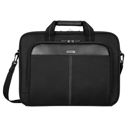 Targus 15-16 Inch Classic Slim Laptop Bag, Black - Ergonomic Briefcase and Messenger Bag - Spacious Foam Padded Laptop Bag for 16