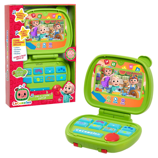 CoComelon Sing and Learn Laptop Toy for Kids, Lights, Sounds, and Music Encourages Letter, Number, Shape, and Animal Recognition, Kids Toys for Ages 18 Month, Green