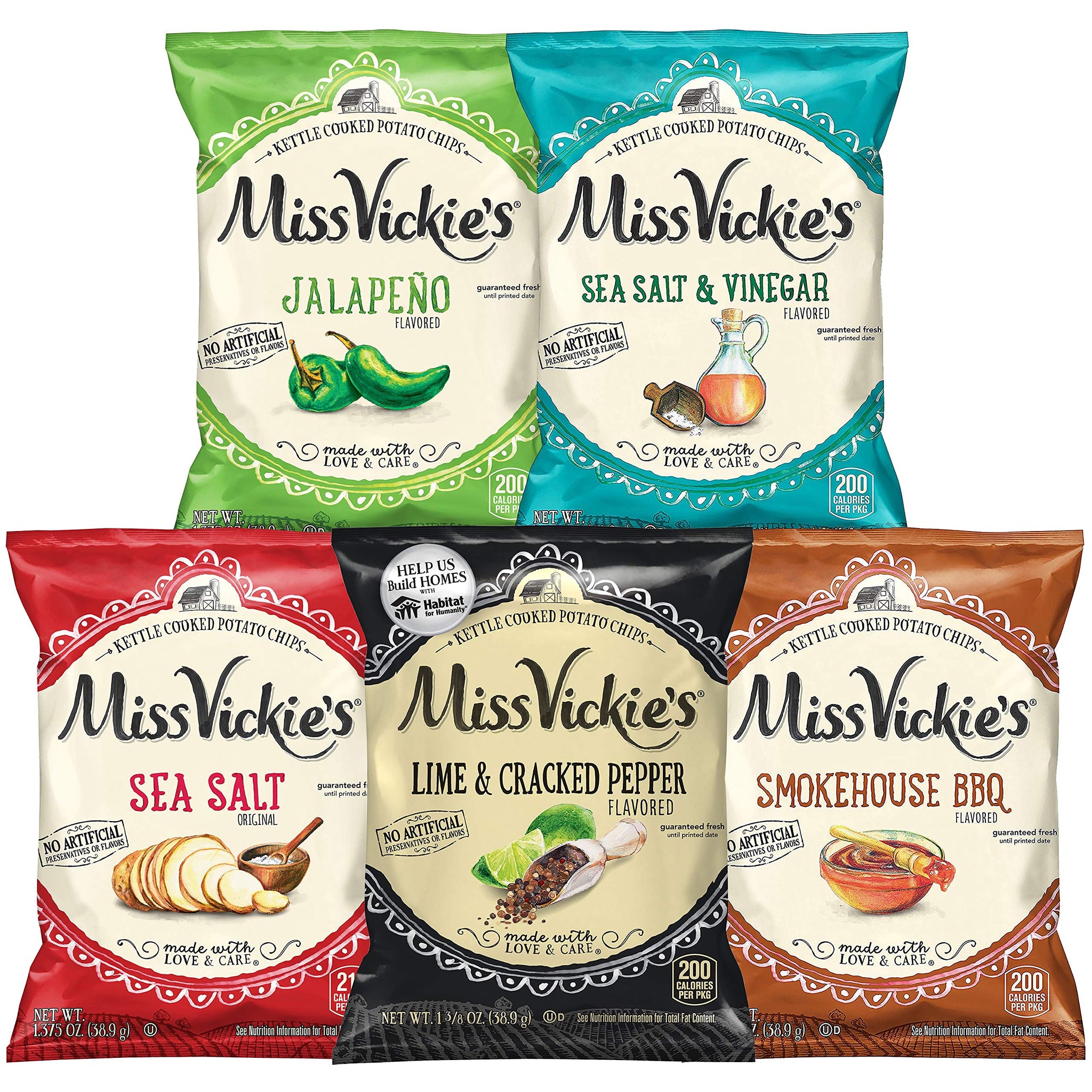 Miss Vickie's Kettle Cooked Potato Chips, Variety Pack, 1.375 Ounce (Pack of 28)